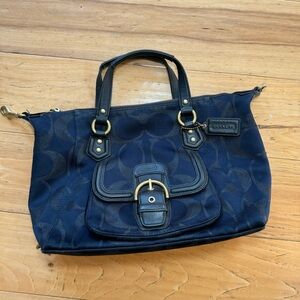 Coach Blue Black Metallic Sateen Campbell Satchel Handbag F26247